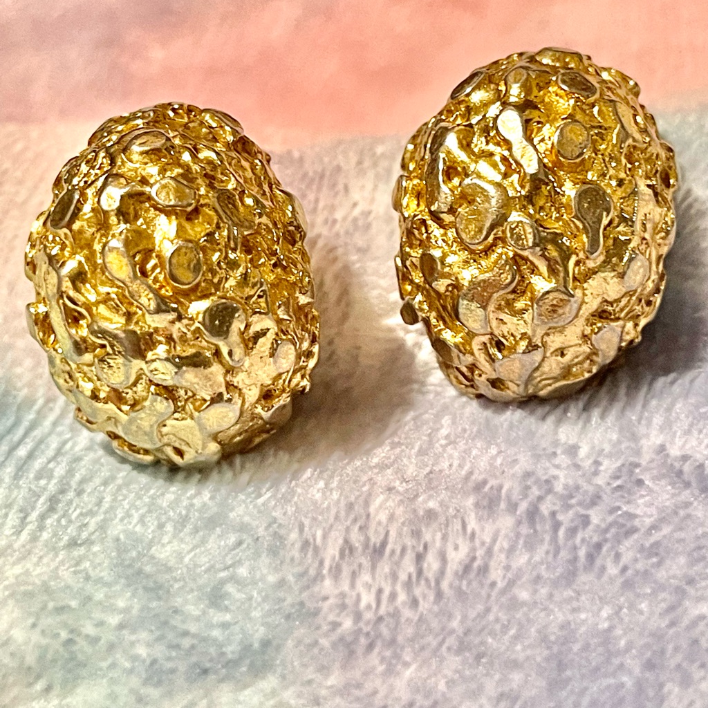 Vintage Kenneth Lane Gold Nugget Clip-On Earrings
